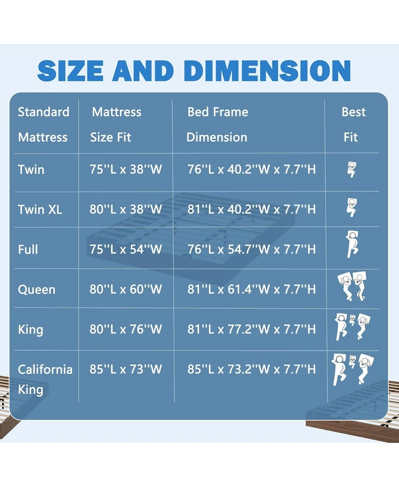 Homfan Wood Platform Bed Frame No Headboard with Wood Slats, Floor-Level Design