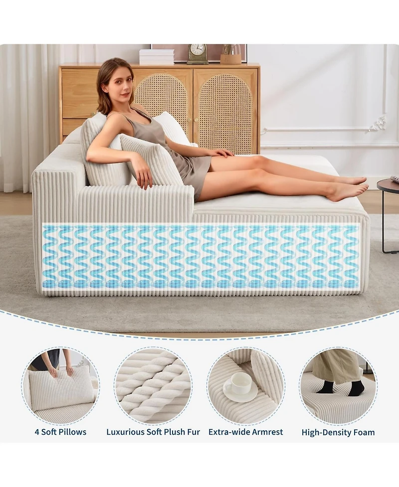 gaomon Oversized Corduroy Double Chaise Sofa - 78" Deep Seat, No Assembly, 4 Pillows & Armrests, Cloud Sleeper Loveseat for Living Room, Bedroom