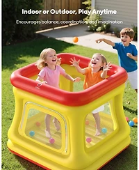 Qpau 3-in-1 Inflatable Bounce House for Toddlers 1-3, Ball Pit and Trampoline, Inflatable Bouncy House with Pump, Safety Net