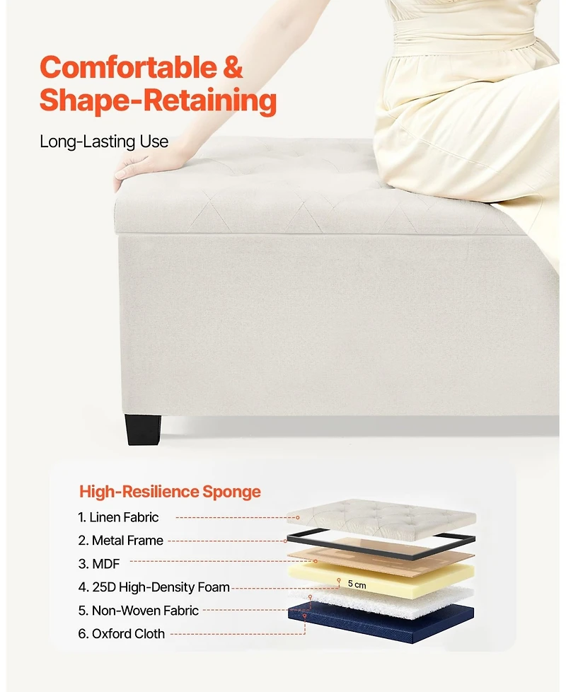 Sugift Storage Ottoman Bench, Button-Tufted End of Bed Bench with Side Bags