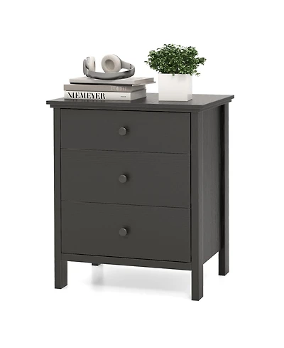 Sugift Modern Wooden Nightstand with Three Storage Drawers
