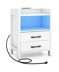 Sugift 23.5 in Nightstand with Charging Station and Open Storage Shelf