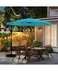 Sugift 10 Feet Solar Offset Hanging Umbrella with Base and Led Lights