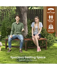 Sugift Patio Curved Bench Solid Wood Fire Pit Bench Outdoor Backless Loveseat
