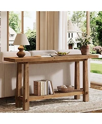 Tribesigns 63" Solid Console Table, Farmhouse 2-Tier Wood Entryway Sofa Table for Living Room, Hallway, Easy Assembly, Natural Rustic Brown