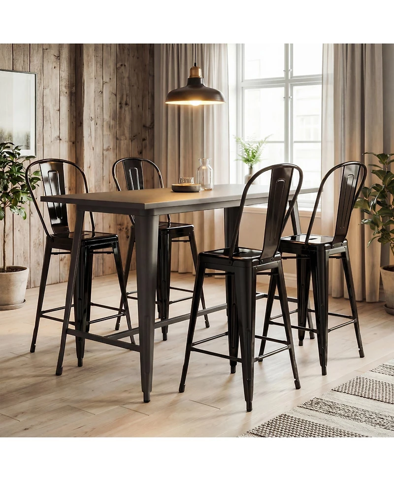 Gymax Metal Bar Stools Set of 4 24'' Counter Height Barstools with Backrests and Footrests