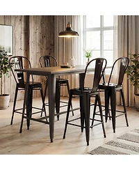 Gymax Metal Bar Stools Set of 4 24'' Counter Height Barstools with Backrests and Footrests