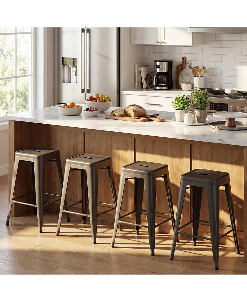 Gymax Metal Bar Stools Set of 4 24'' Counter Height Barstools with Backrests and Footrests
