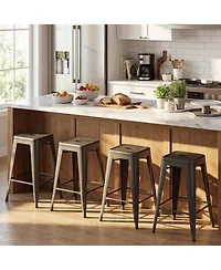 Gymax Metal Bar Stools Set of 4 24'' Counter Height Barstools with Backrests and Footrests