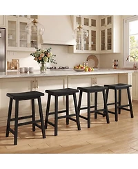 Gymax Solid Wood Saddle Bar Stools Set of 4 Backless Wooden Barstools with Footrests