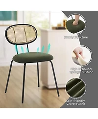 gaomon Rattan Dining Chairs Set, Mid Century Dining Room Chairs with Metal Legs, Modern Velvet Upholstered