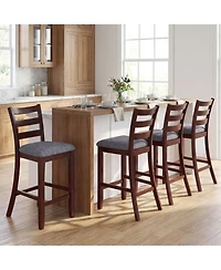 Gymax Bar Stools Set of 4 Upholstered Counter Height Barstools with Padded Seat Footrest and Backrest Farmhouse