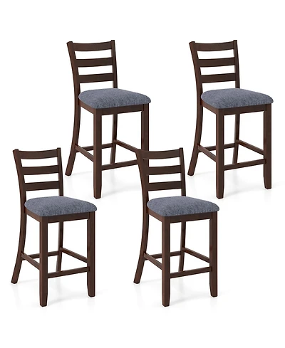 Gymax Bar Stools Set of 4 Upholstered Counter Height Barstools with Padded Seat Footrest and Backrest Farmhouse