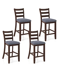 Gymax Bar Stools Set of 4 Upholstered Counter Height Barstools with Padded Seat Footrest and Backrest Farmhouse