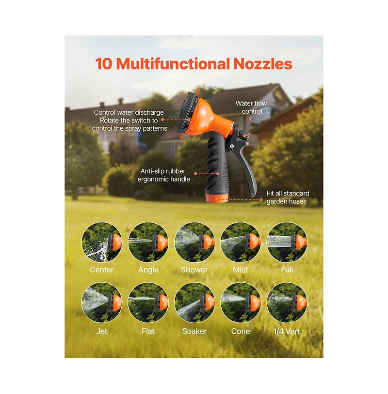 Sugift Stainless Steel Metal Garden Hose 50 ft with 10 Function Nozzle