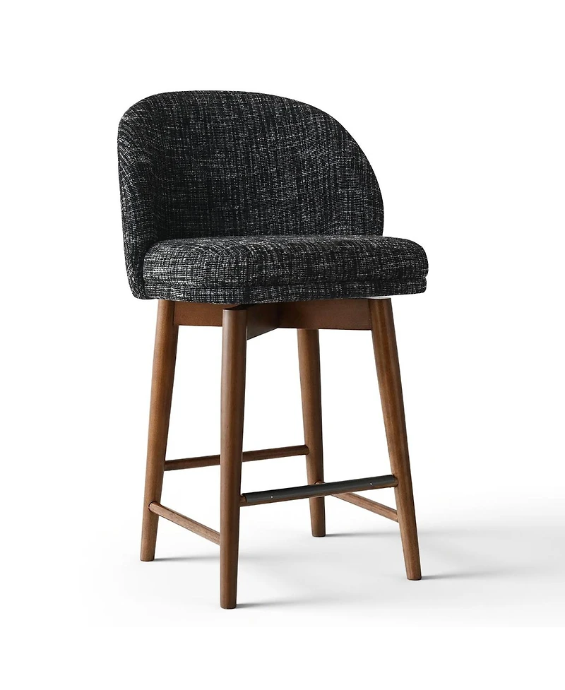 Maison Boucle Set of 4 Chenille Swivel Counter Height Stools, Walnut Wood Legs