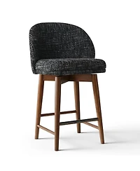 Maison Boucle Set of 4 Chenille Swivel Counter Height Stools, Walnut Wood Legs
