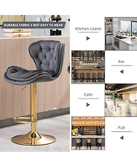 Rainsken Swivel Velvet Bar Stools Set of 2, Adjustable Counter Height Chairs with Chrome Footrest and Base for Kitchen Island, Home Pub