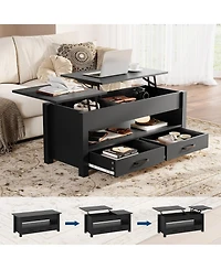 Homfan Lift Top Coffee Table with Hidden Storage, 47" Farmhouse Center Table with Two Drawers and Adjustable Wooden Tabletop for Living Room