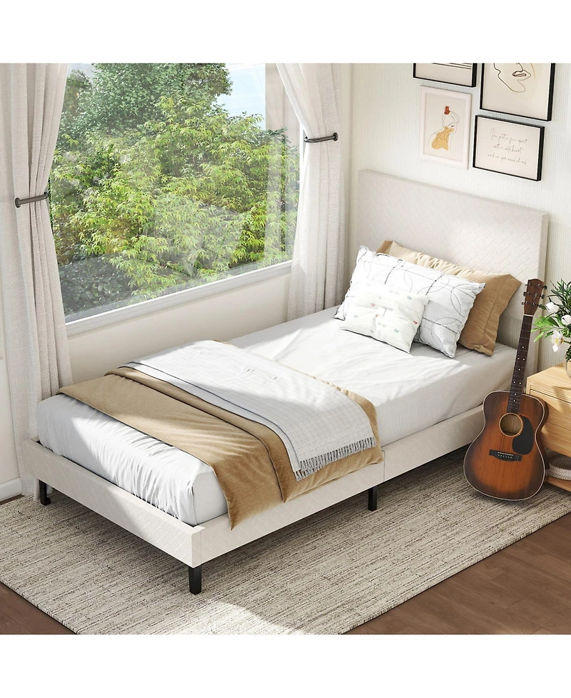 Slickblue Upholstered Velvet Platform Bed with Chevron Headboard