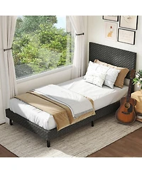 Slickblue Upholstered Velvet Platform Bed with Chevron Headboard