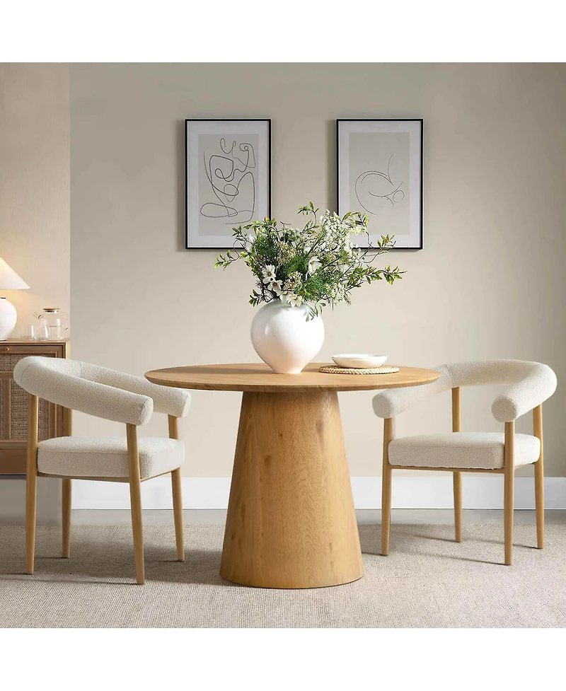 Maison Boucle Dining Chairs Set of 2, Wood-Look Metal Legs, Modern Armchair