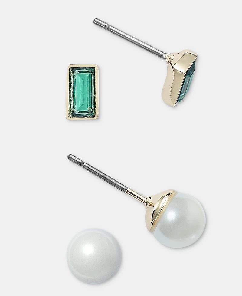 Lauren Ralph Lauren 2-Pc. Set Baguette Stone & Imitation Pearl Stud Earrings