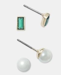 Lauren Ralph Lauren 2-Pc. Set Baguette Stone & Imitation Pearl Stud Earrings