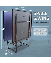 Rainsken 8FT Mid-Size Table Tennis Table, Foldable and Portable Ping Pong Table Set with Net, 2 Table Tennis Paddles and 3 Balls for Family Game