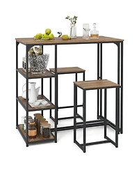 Gymax 3-Piece Bar Table Set 2 Person Dining Furniture Set with 2 Stools 3 Storage Shelves
