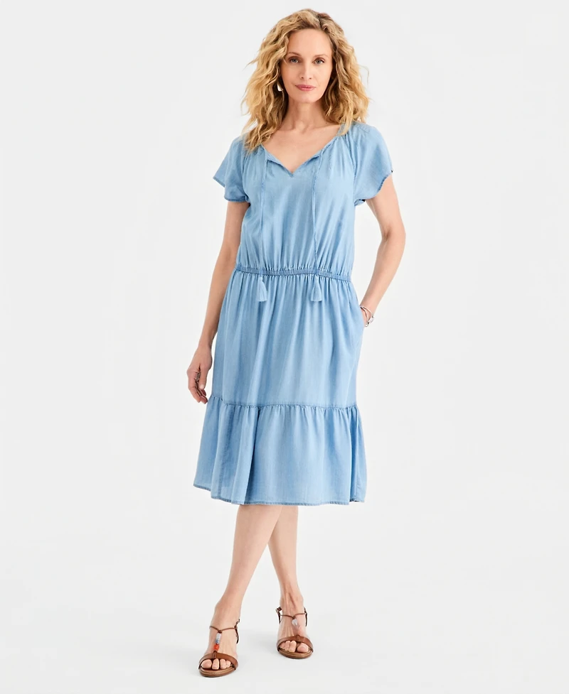 Style & Co Women's Tiered Chambray Dress, Macy's Exclusive