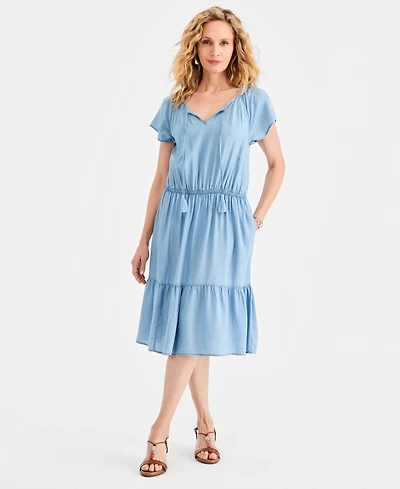 Style & Co Women's Tiered Chambray Dress, Macy's Exclusive