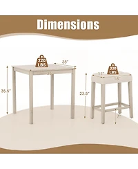 Gymax 5 Pcs Square Bar Table Set for 4 with Padded Stools Rubber Wood Legs for Kitchen