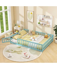 Slickblue Kids Floor Bed with Full Safety Guardrails, Low Height Platform Frame