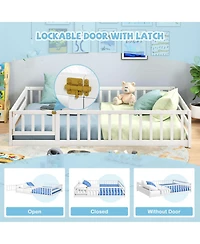 Slickblue Kids Floor Bed with Full Safety Guardrails, Low Height Platform Frame