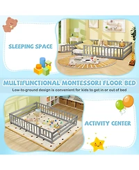 Slickblue Kids Floor Bed with Full Safety Guardrails, Low Height Platform Frame