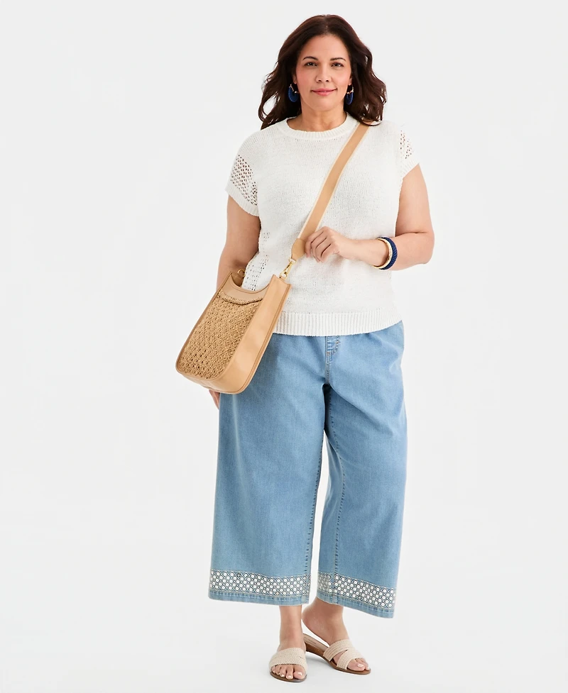 Style & Co Plus Mixed Open-Stitch Dolman-Sleeve Sweater, Macy's Exclusive