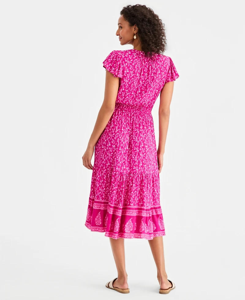 Style & Co Petite Printed Split-Neck Short-Sleeve Midi Dress, Macy's Exclusive