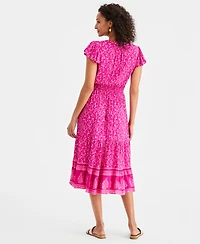 Style & Co Petite Printed Split-Neck Short-Sleeve Midi Dress, Macy's Exclusive