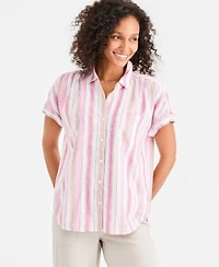 Style Co Womens Striped Linen Camp Shirt Macys Exclusive