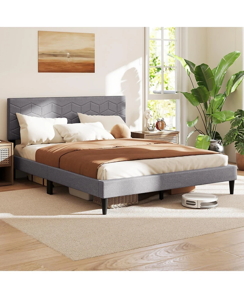 Slickblue Linen Fabric Upholstered Platform Bed Frame