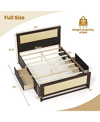 Slickblue Rattan Platform Bed Frame Full with Storage Drawers