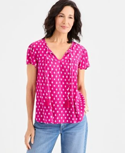 Style Co Womens Printed Split Neck Flutter Sleeve Blouse Macys Exclusive