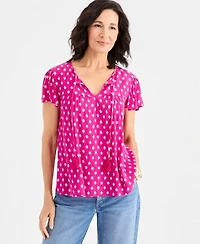 Style Co Womens Printed Split Neck Flutter Sleeve Blouse Macys Exclusive