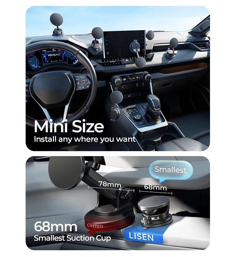 Lisen MagSafe Car Mount Charger with Suction Cup, 15W Wireless Magnetic Phone Holder, Dashboard Mount for iPhone 17/16/15/14/13, Samsung, Pixel