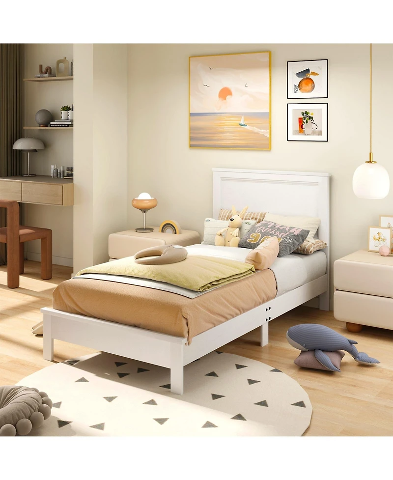 Slickblue Wooden Platform Bed Frame with Headboard and Sturdy Slat Support Structure