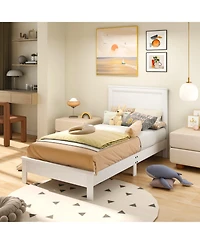 Slickblue Wooden Platform Bed Frame with Headboard and Sturdy Slat Support Structure