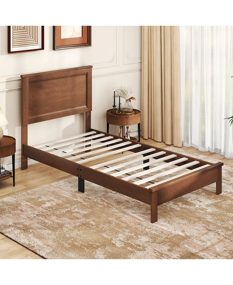 Slickblue Wooden Platform Bed Frame with Headboard and Sturdy Slat Support Structure