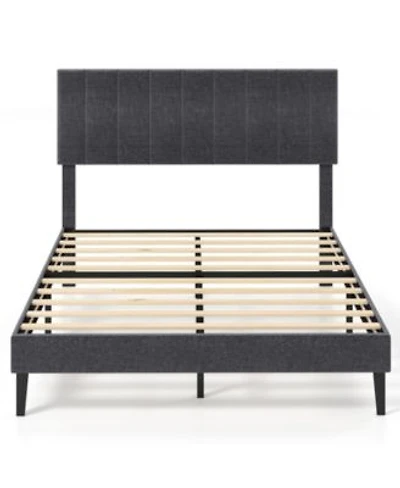 Slickblue Modern Velvet Platform Bed with Height Adjustable Channel Headboard Upholstered Frame