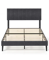 Slickblue Modern Velvet Platform Bed with Height Adjustable Channel Headboard Upholstered Frame